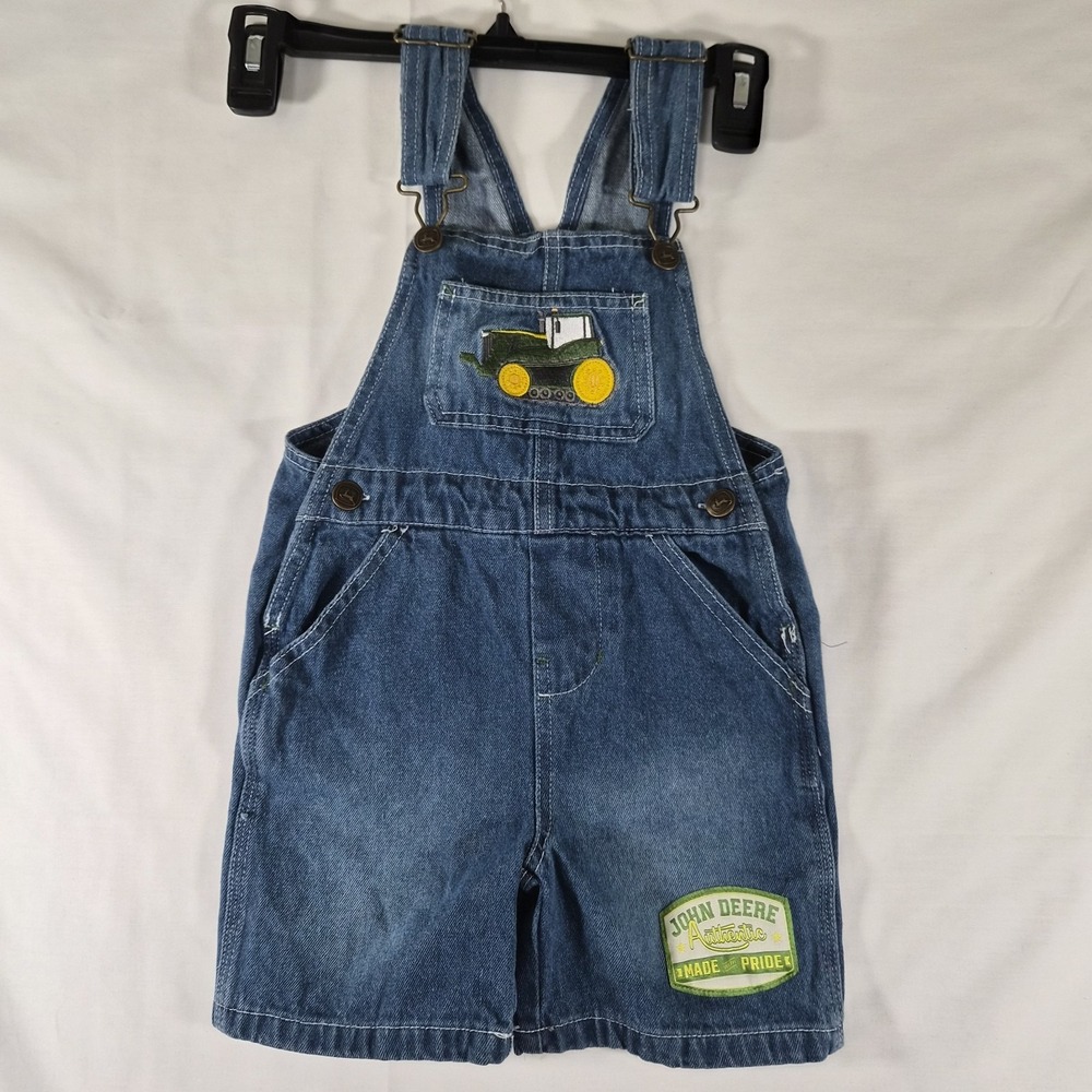Y2k Style John Deere Toddler Overalls 4T Denim Shortalls Tractor Patch Farm Kids